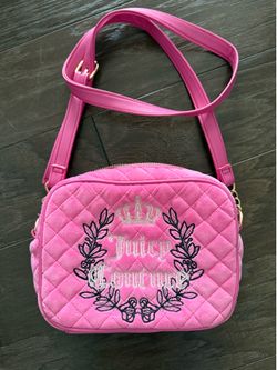 Juicy Couture Royal Pink Velour Quilted Crossbody Camera Bag w Embroidered Logo