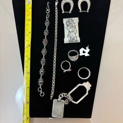 Sterling silver money clip, diamond ring and jewelry lot