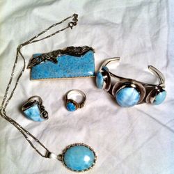 Larimar Caribbean Jewerly Set In 925 Silver 