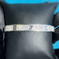 18k solid white gold 3.1CTW Natural Pave Diamond Love style Bangle bracelet sz 19