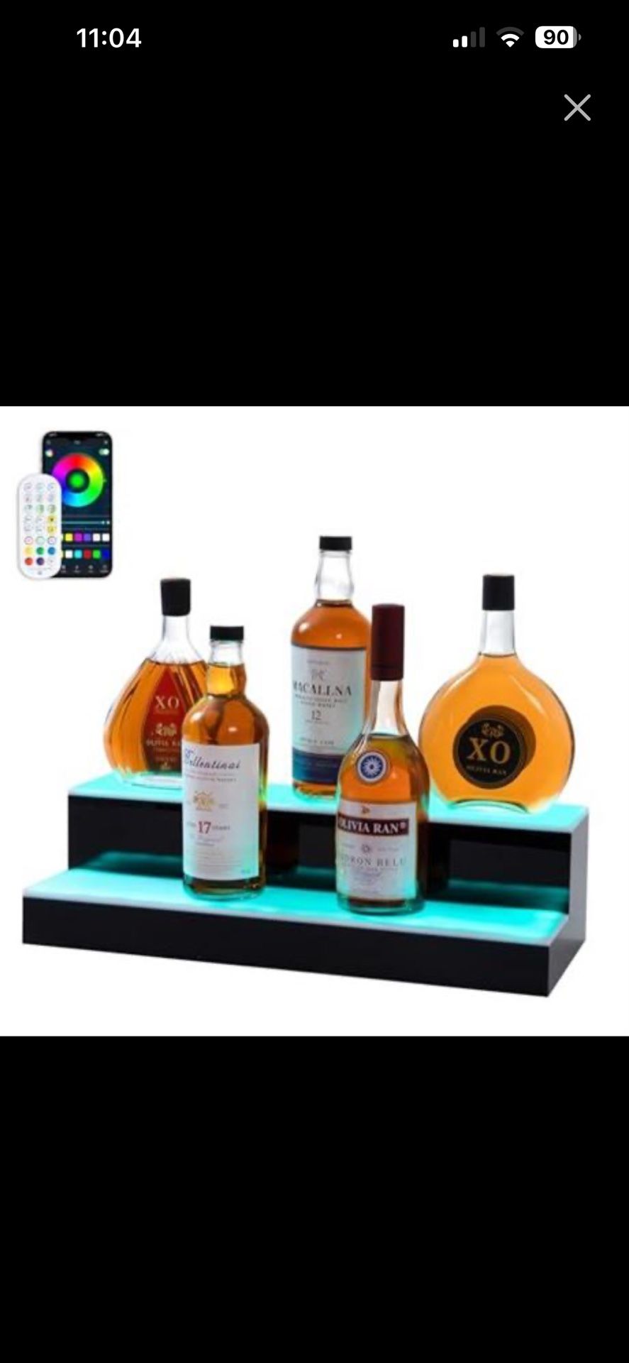 Led Lighted Liquor Bottle Display Shelf, 20 Inch 2 Tier Whiskey Rack, Support USB, Bar Stand with RF Remote & App Control, Illuminated Acrylic Lightin