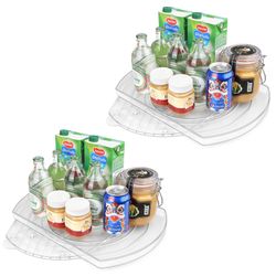 FIRJOY Lazy Susan Turntable For Refrigerator, Square Turntable Organizer For Fridge Cabinet, Pantry, Countertop (15.3" X 11.1" Rectangle 2 Pack - Clea