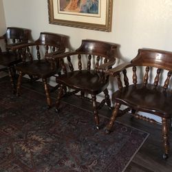 Four Vintage Oak Thomasville Captain Arm Chairs - Pub/Tavern Chair - Antique