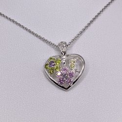 925 Multi Color Cz Heart Necklace 