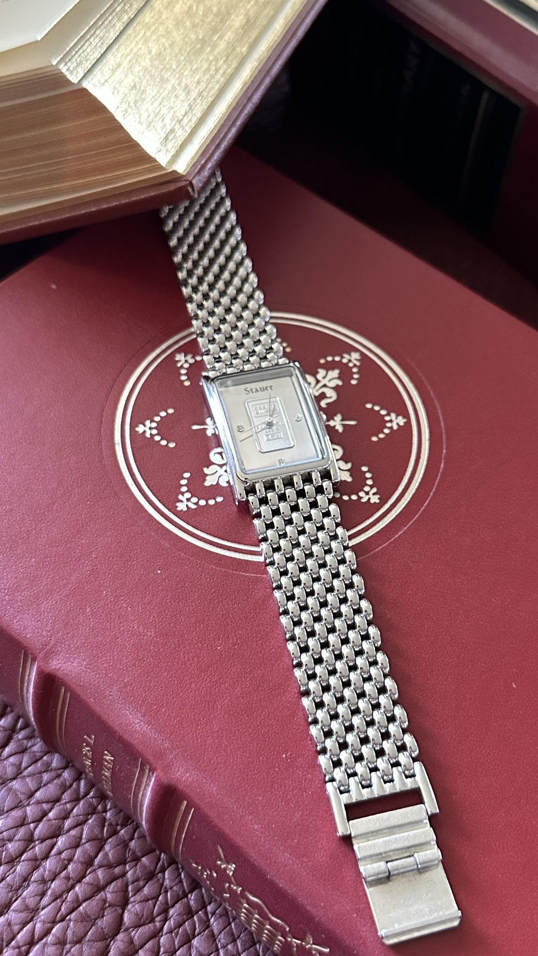 Rectangular Dress Watch Stauer Men’s Diamond Watch w/ Platinum Ingot – Stainless Steel Band