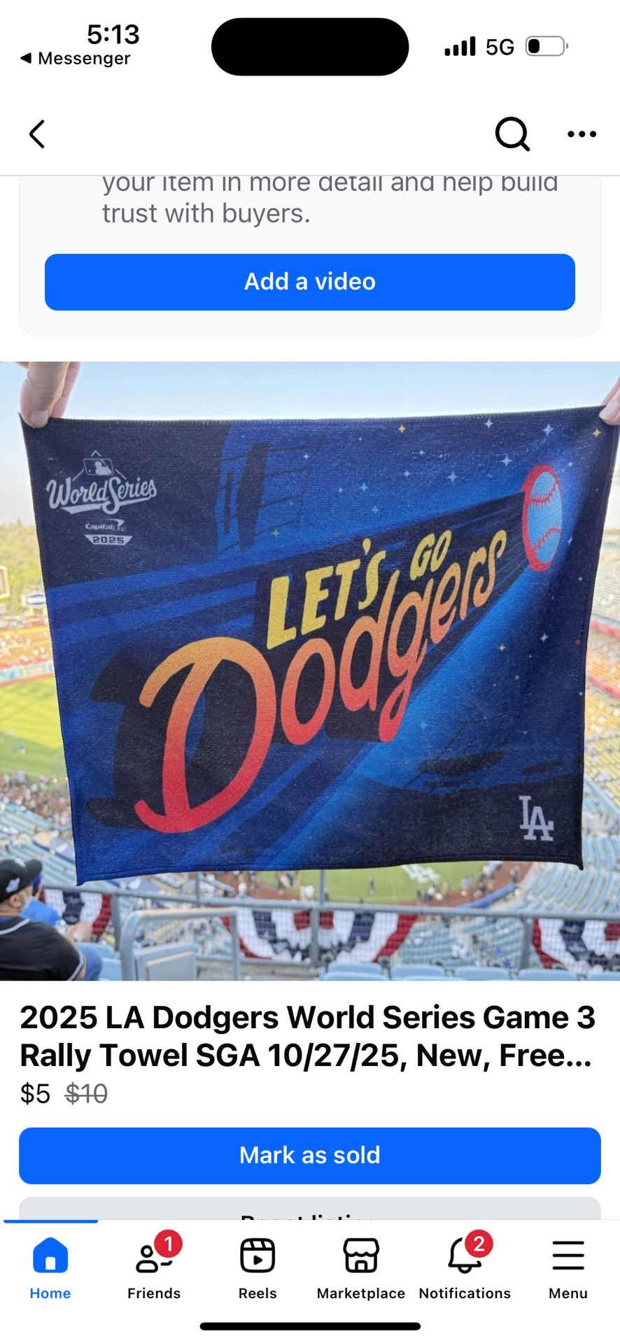 2025 LA Dodgers World Series Game 3 Rally Towel SGA 10/27/25, New