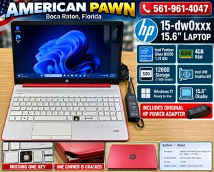 HP 15-dw0xxx 15.6" Laptop Pentium Silver N5030 4GB RAM 128GB SSD Red