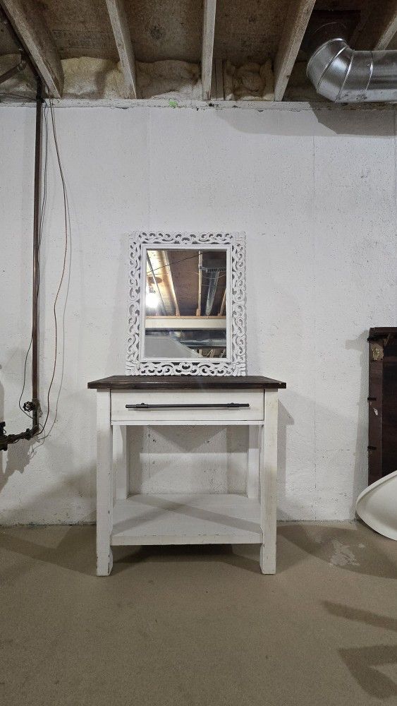 Farmhouse Distressed Console Table & Mirror Set, $135 (OBO)