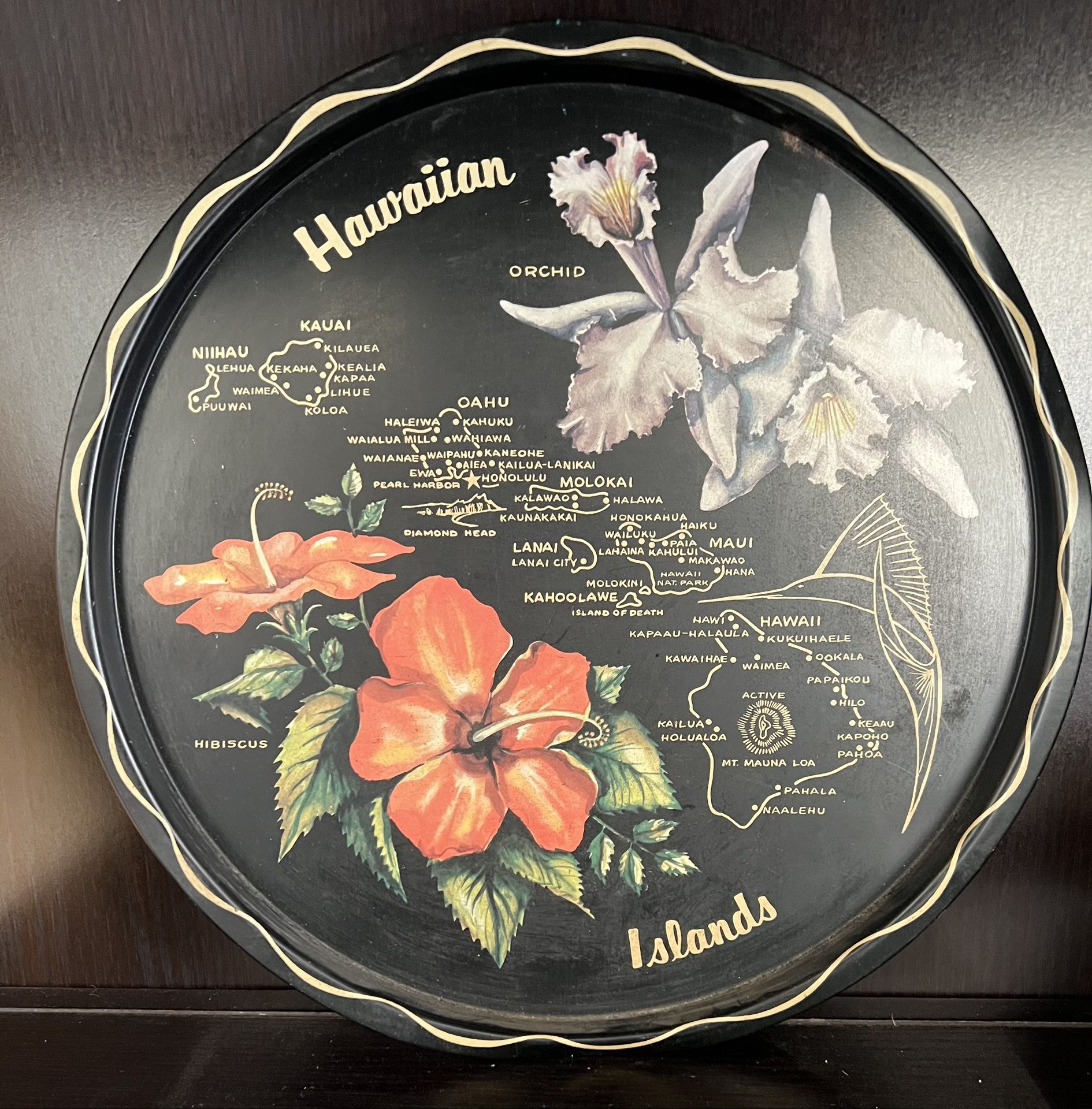 Vintage Hawaiian Islands souvenir serving tray