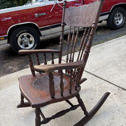 Antique Oak Pressed Back Rocking Chair