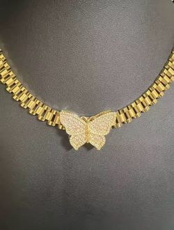 Gold Plated Rolex w/ Butterfly Pendent