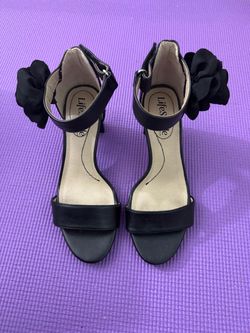 Black Heeled Sandals with Flower Ankle Strap