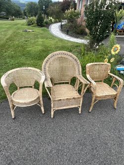 Set Of 3 Vintage Wicker Chairs