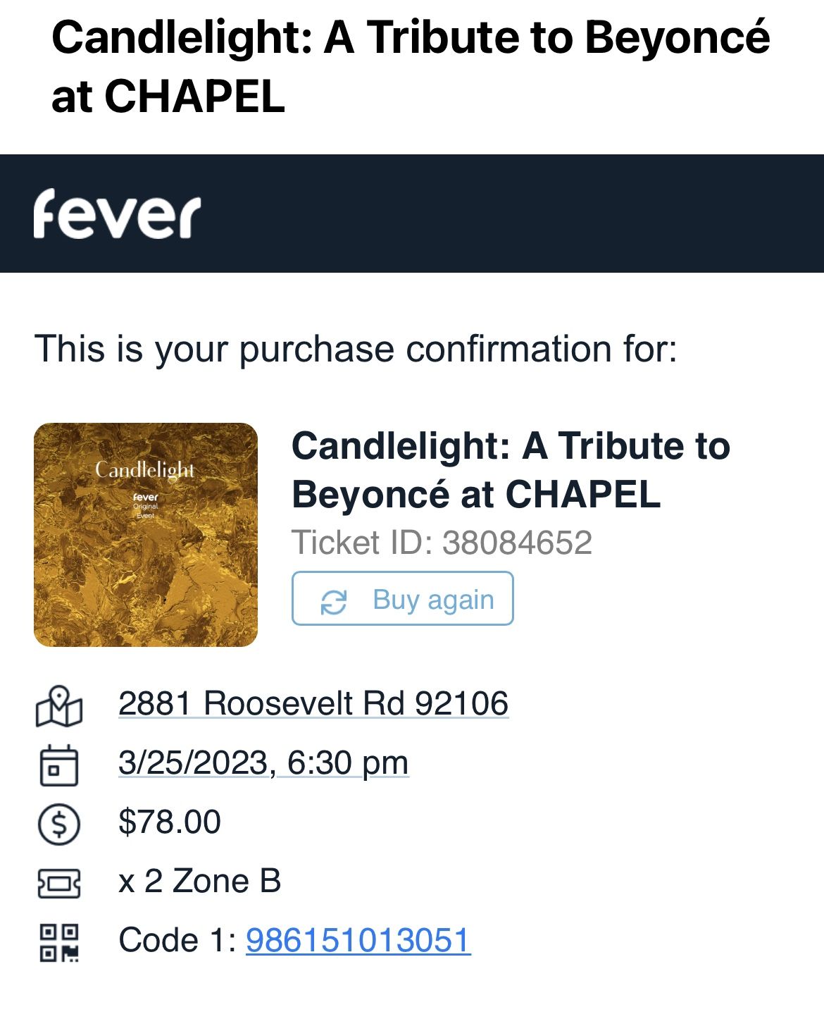 2 Tickets To Candlelight: A Tribute To Beyonce At Chapel