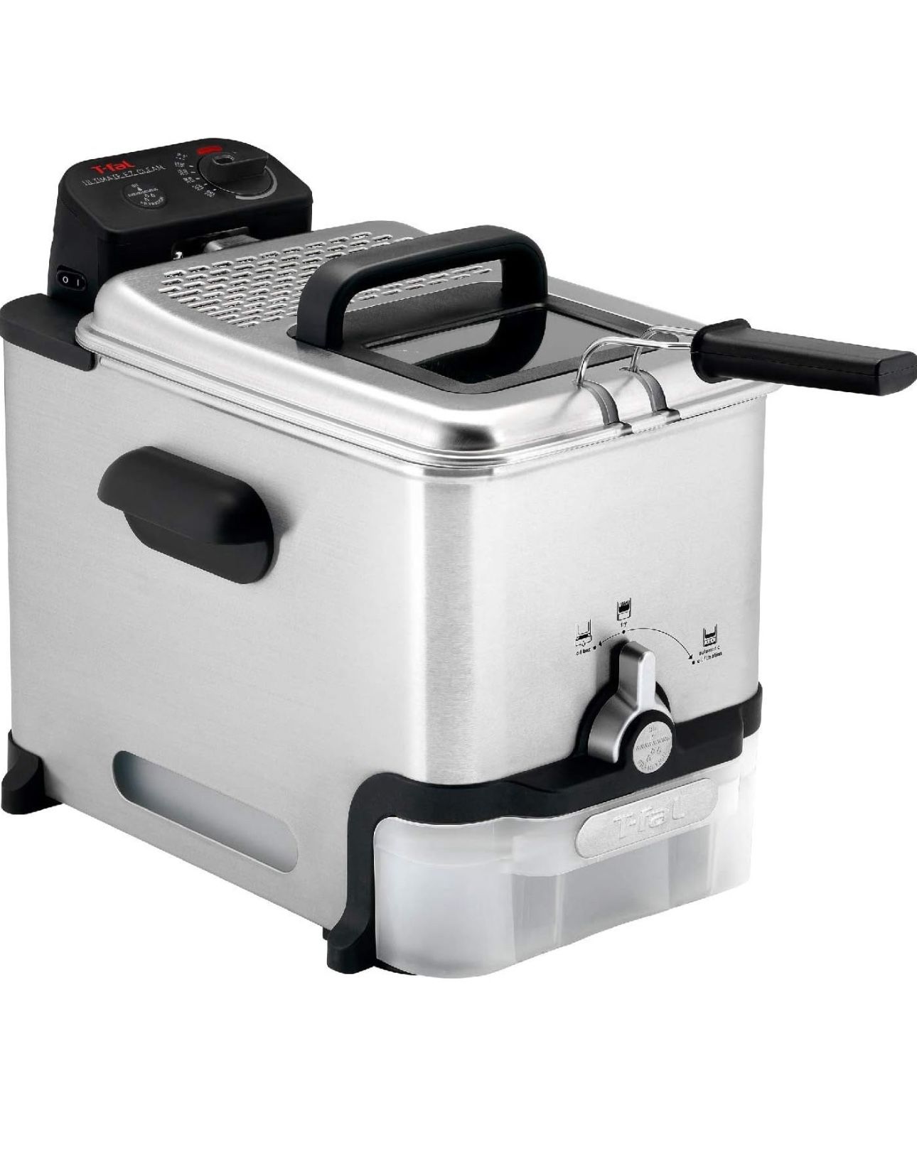 T-fal 3.5L Stainless Steel Deep Fryer with Basket, 1700W, Oil Filtration, Temp Control, Digital Timer, Dishwasher Safe Parts