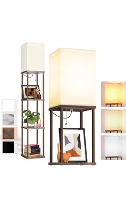 Vintage LED Modern Shelf Floor Lamp with White Lamp Shade and LED Bulb