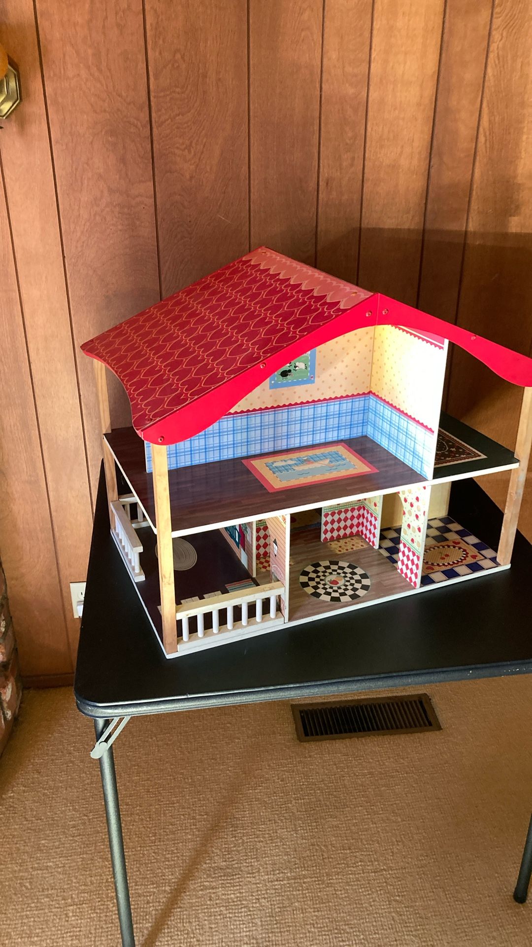 Look ! Beautiful Wood Doll House . Rare !
