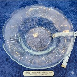 Mid-Century Modern Frosted Glass Flamingo Bowl - Tropical Art Glass - 14"