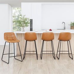 Upholstered Checkered Pattern Bar Stools Faux Leather 24 Inch Counter Height 