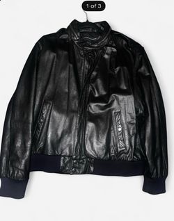 Black Vintage Leather Bomber Jacket