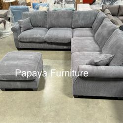 New Modern Classic Sectional Sofa And Ottoman Set Seccional Couch Big Discount Furniture Sale Fabric Contemporary Style Designer Dark Grey Gray