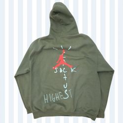 Nike Air Cactus Jack Travis Scott Graphic Print Pullover Hoodie Green Size Large