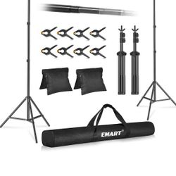 EMART Backdrop Stand 10x7ft(WxH) Photo Studio Adjustable Background Stand Support Kit with 2 Crossbars, 8 Backdrop Clamps, 2 Sandbags and Carrying Bag