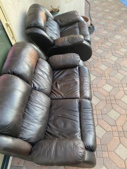 Brown Leather Reclining Couch Two Seater And Separate Recliner Leather Chair One Seater