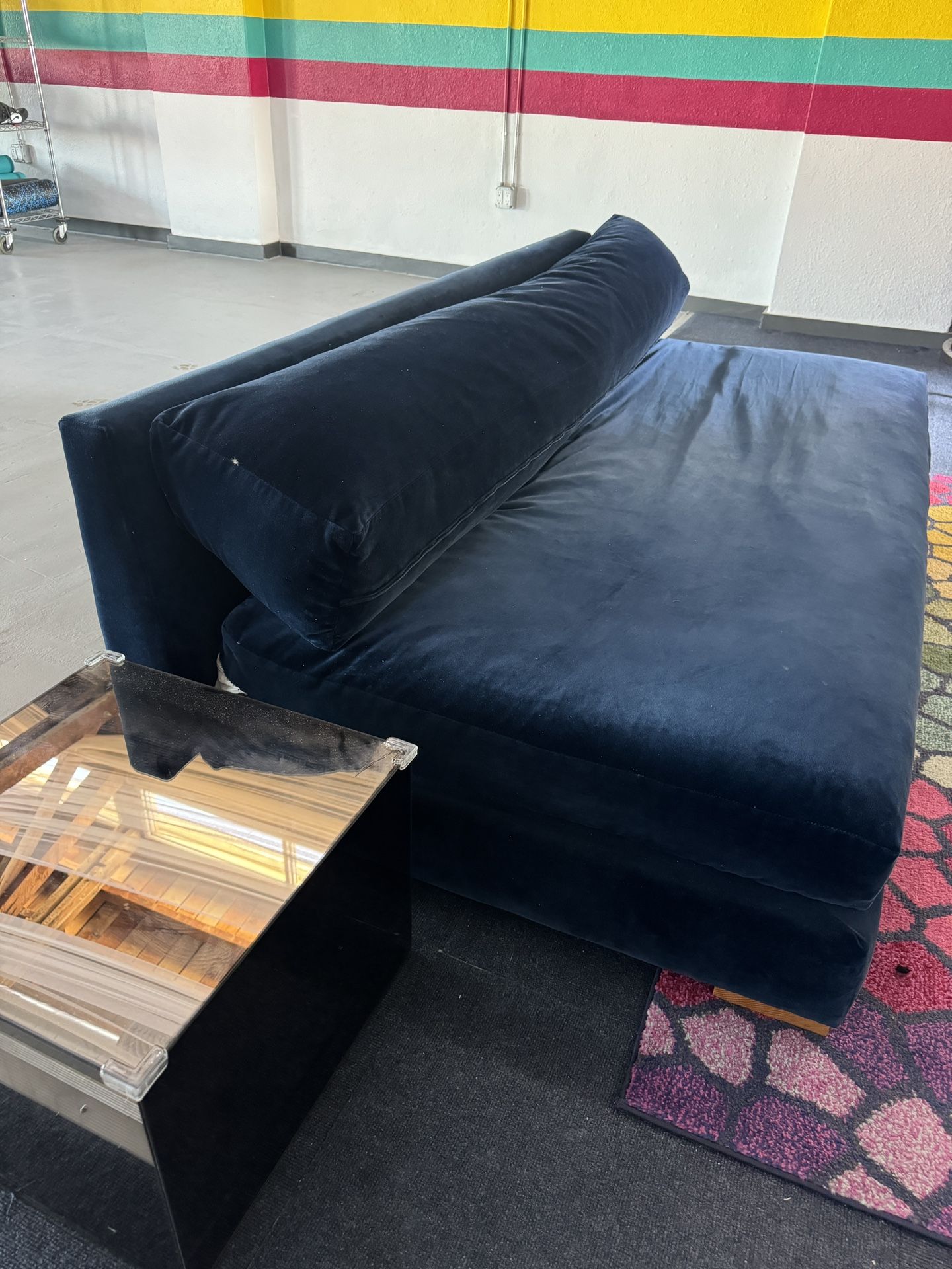 CB2 Piazza Low Armless Sofa in Navy Velvet