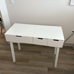 White Desk/Vanity with Inside Storage and Mirror