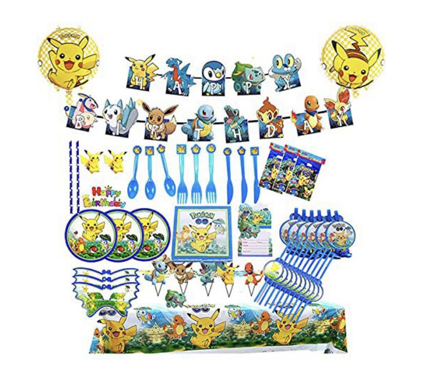 141 Pcs Pikachu Birthday Party Supplies Pokemons Theme Party Decoration for Kids