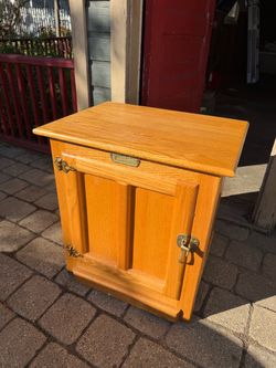 Oak Wood Ice Box Cabinet with Brass Hardware