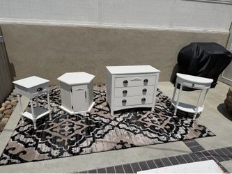 White dresser, end tables, nightstands