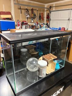 Hamster tank/cage with ball dust bath wheel house