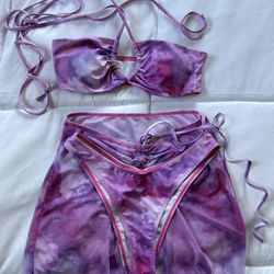 3pack Tie Dye Drawstring Bikini Swimsuit With Cover Up