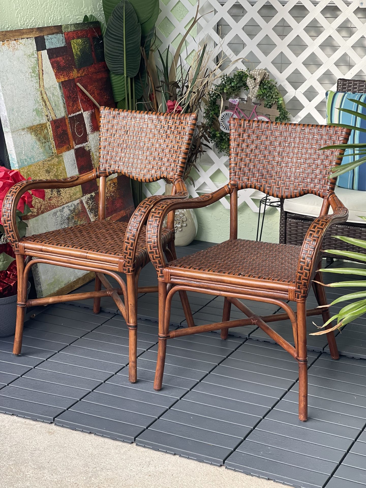 1990’s Vintage Bent Bamboo Basket Armchairs Set Of 2 