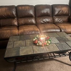 Powered Leather Couch, Coffee Table