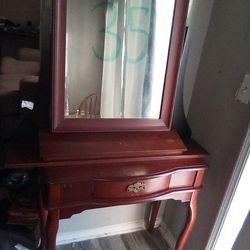 Antique Wood Table With Mirror