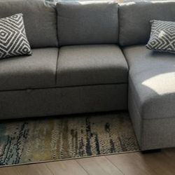 Gray 93" 2 Piece Right Arm Facing Pop-Up Sleeper Chaise Sectional with USB & USB-C Ports