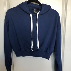 Womens Blue Forever 21 Cropped Hoodie Size Small 