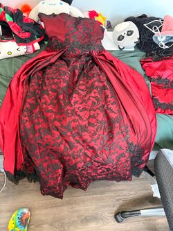 Red and Black Lace Ball Gown Dress