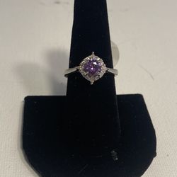 Diamond Halo Amethyst Ring