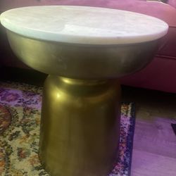 Marble Top & Gold Metal Side Tables 