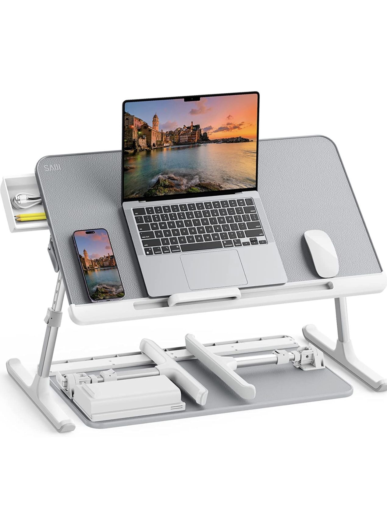 SAIJI Laptop Bed Tray Table, Laptop Computer Lap Desk for Bed, Laptop Bed Desk with Anti-Slip PVC Leather,Adjustable Laptop Stand for Bed Sofa Couch,