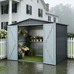 Metal Storage Shed with Double Doors, Heavy-Duty Galvanized Steel Outdoor Garden Shed for Tools, Lawn Equipment, and Yard Storage (72.8Hx68.9Dx87.8W)