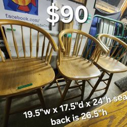 Set of three oak swivel stools with backs
Very comfortable,  from a smoke free home.
