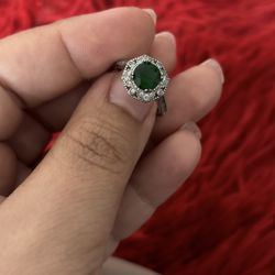 S925 Signed Sterling Silver CZ Green Lab Colored Stone Cocktail Band Ring SIZE 