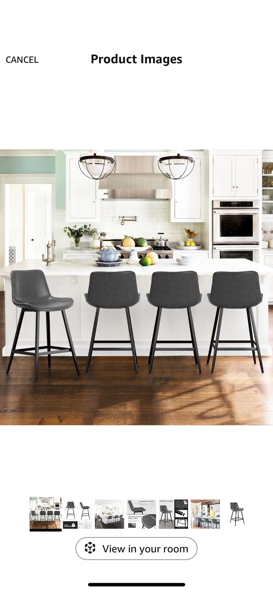 24 inch Counter Stool, Modern Bucket Barstools, Counter Height Bar Stools with Back and Footrest for Home Kitchen Island Restaurants, Set of 4, Grey