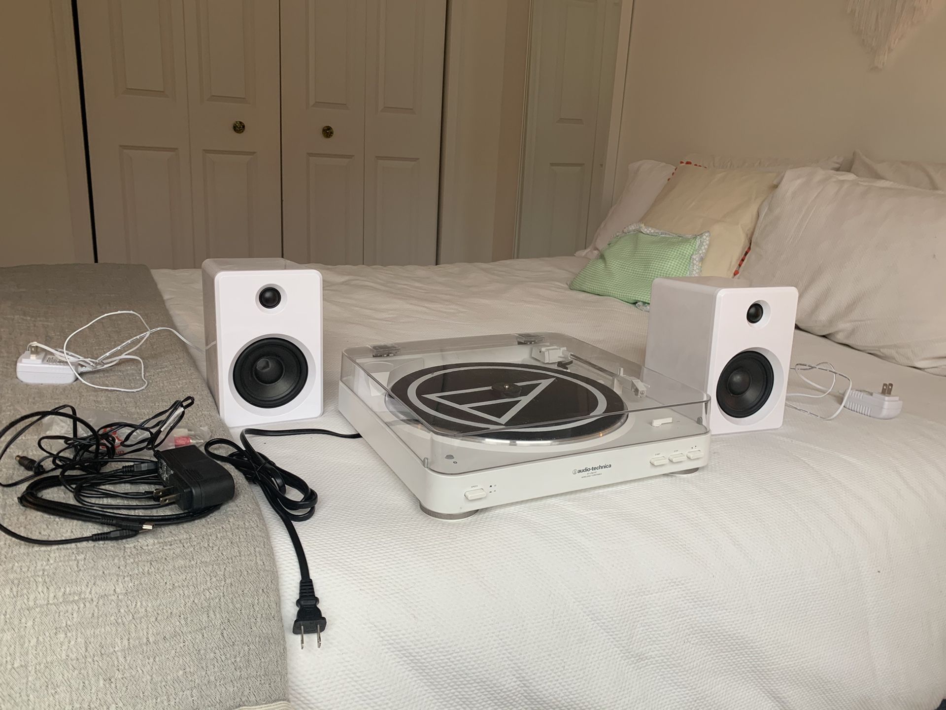 Audio technica record player and speakers