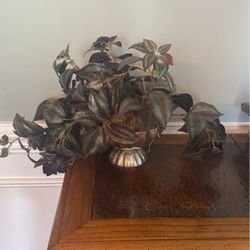 Fake Foliage In Silver Planter